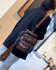 Women Canvas Boho Convertible HandBags Canvas HandBag Black Gray Canvas Convertible Backpack Boho Shoulder Bag Embroidery Canvas Bag