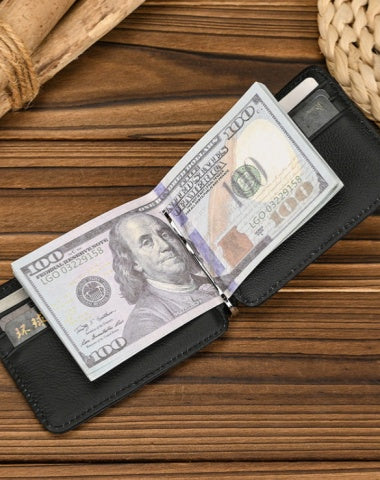 Black Bifold Leather Wallet with Money Clip Mens Bifold Wallets with Money Clip Billfold