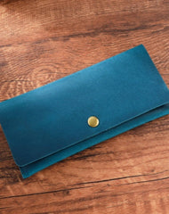 Blue Leather Flap Wallet for Men Long Leather Mens Flap Wallet Vintage Wallet With Flap