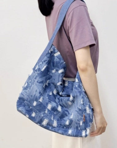 Washed Denim Shoulder Bags Blue Jean Bag Large Denim Tote Bucket Bag Jean Tote Bag