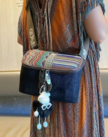 Boho Crossbody Bag Women Embroidery Canvas Small Shoulder Bag Boho Waist Bag