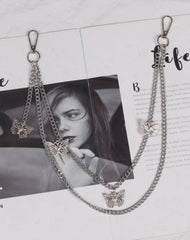 Cute Womens Small Butterflys Jeans Chain Silver Double Layers Astronaut Wallet Chains Jeans Chain For Women