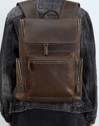Dark Brown Leather 15 inch Laptop Backpack Leather Backpack for 15 inch Laptop for Men