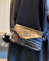 Canvas Chain Boho CrossBody Bag Women Embroidery Shoulder Bag Boho Style Canvas Clutch Purse