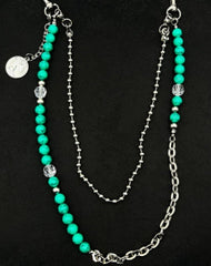 Beaded Wallet Chain Green Turquoise Stone Ball Wallet Chain Double Wallet Chain