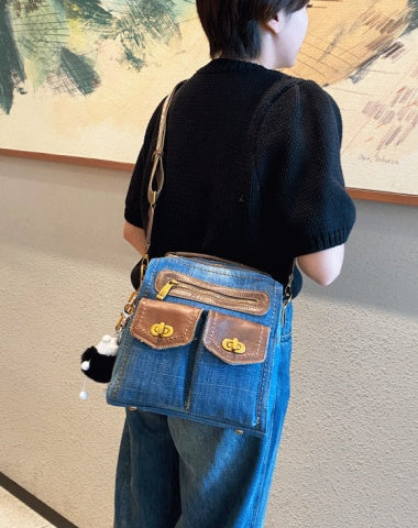 Women Denim Crossbody Bag Convertible Denim Mini Backpack Bag Blue Convertible Denim Handbag Shoulder Bag