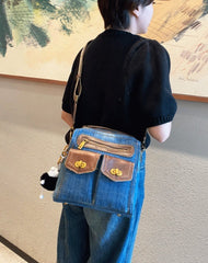 Women Denim Crossbody Bag Convertible Denim Mini Backpack Bag Blue Convertible Denim Handbag Shoulder Bag