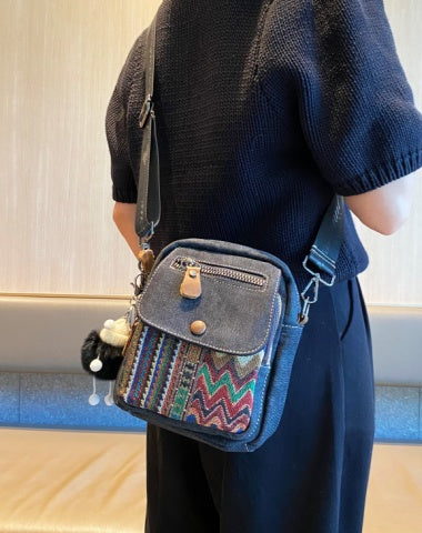 Canvas Embroidery Boho Crossbody Bag Womens Boho Sling Bag Canvas Crossbody Backpack