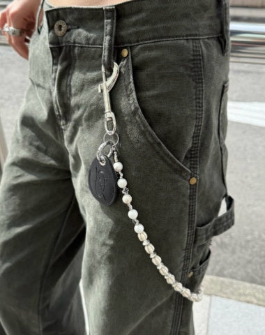 White Ball Wallet Chain Long Ball Pants Chain Turquoise Stone Beaded Wallet Chain Bead Wallet Chain