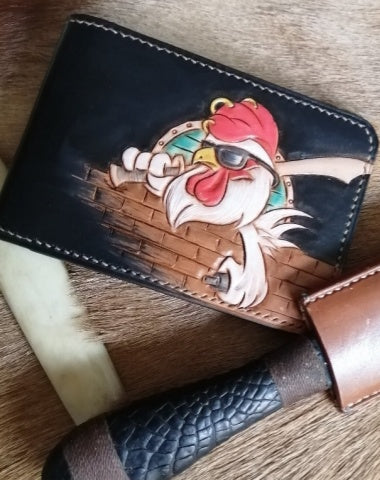 Tooled Leather Wallet Rooster Wallet with ID Window Cock Leather Wallet ID Holder Wallet Mens Wallet with ID Window Rooster Wallet