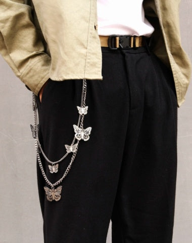 Fashion Womens Butterfly Jeans Chain Silver Double Layers Butterfly Wallet Chains Panties Chains For Men
