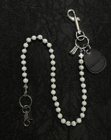 Gray Beaded Wallet Chain Womens White Lavastone Long Bead Wallet Chain with Keyring