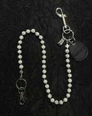 Gray Beaded Wallet Chain Womens White Lavastone Long Bead Wallet Chain with Keyring