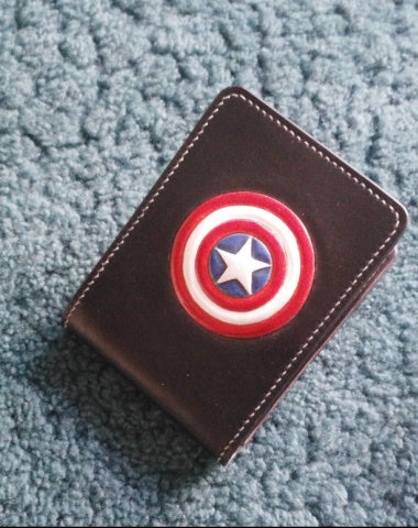 Captain America's Shield Wallet ID Holder Wallet Mens Wallet with ID Window Captain America's Shield Wallet Tooled Leather Wallet Card Wallet with ID Window