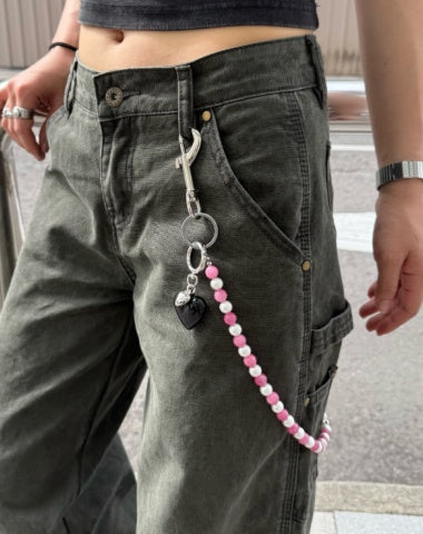 Long Ball Pants Chain Pink Ball Wallet Chain Women Beaded Wallet Chain Pearl Bead Wallet Chain