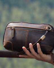 Dark Brown Leather Clutch Wristlet Vintage Men's Leather Clutch Purse
