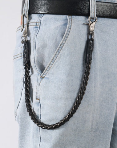Best Black Braided Wallet Chains With Hook Handmade Leather Biker Pants Chain For Men