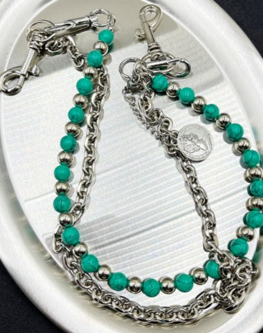 Green Turquoise Beaded Wallet Chain Ball Wallet Chain Double Wallet Chain