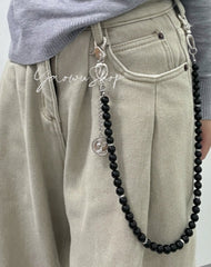 Black Beaded Wallet Chain Obsidian Stone Wallet Chain Black Ball Wallet Chain