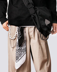 White Paisley Bandana Resin Trousers Chain Pants Chain Biker Kerchief Headscarf Jeans Chains