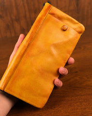 Yellow Zip Clutch Wallet Mens Leather Zip Wristlet Wallet Zip Wallet Wristlet for Men