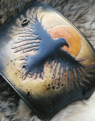 Crow Tooled Leather Key Wallet Key Holders with Card Holder Crow Leather Key Wallets for Men