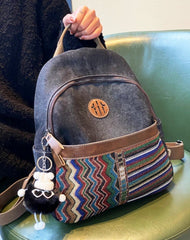 Boho Style Backpack Womens Vintage Black Gray Embroidery Canvas Backpack Boho Backpack