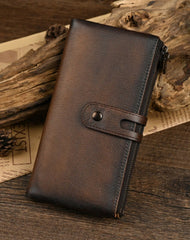Double Zipper Leather Wallet with Buckle for Men Buckle Long Mens Wallets That Holds A Lot of Cards