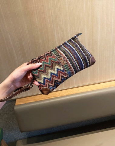 Boho Canvas Small Shoulder Chain Bag Wristlet Bag Women Boho Embroidery Canvas Small Chain Crossbody Bag