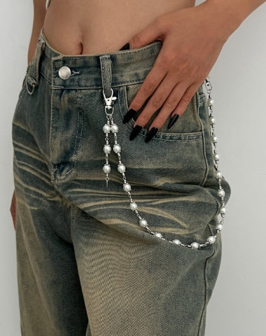 Pearl Wallet Chains Silver Beaded Wallet Chain for Women Womens Wallet Chain