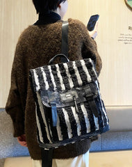 Black$White Denim Backpack Bag Womens Denim Backpack Purse