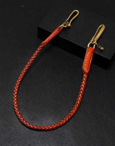 Brown Leather Braided Biker Wallet Chains Handmade Leather Pants Chain For Men - EverHandmade