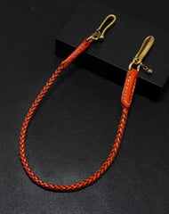 Brown Leather Braided Biker Wallet Chains Handmade Leather Pants Chain For Men - EverHandmade