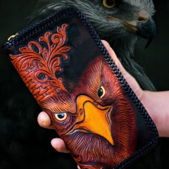 Mens Zip Around Wallet Eagle Tooled Leather Wallet Cool Wallets for Guys Hand Tooled Leather Wallet