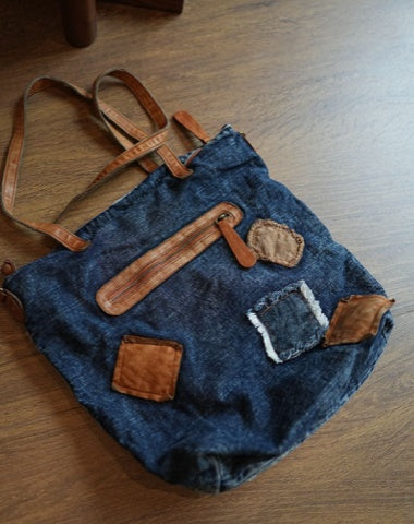 Denim Messenger Bag Shoulder Bags Blue Jean Bag Large Denim Tote Crossbody Bag Jean Tote Bag