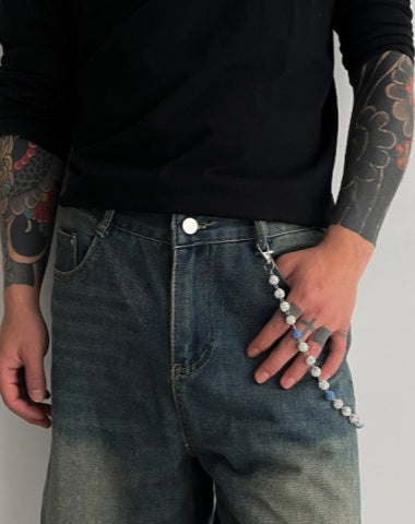 Light Blue Beaded Wallet Chain for Women Ball Wallet Chain Womens Wallet Chain