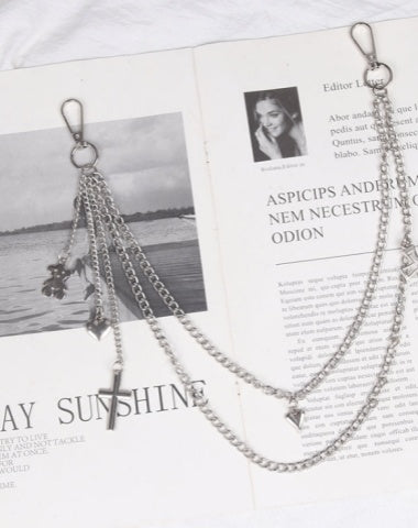 Womens Jeans Chains Silver Double Layers With Bear&Cross&Heart Charms Cute Pants Chain For Women