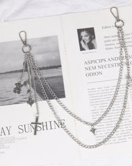 Womens Jeans Chains Silver Double Layers With Bear&Cross&Heart Charms Cute Pants Chain For Women