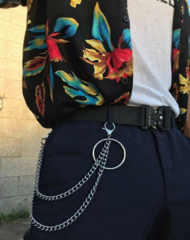 Cool Silver Double Layers Wallet Chains Silver Double Biker Pants Chain With Big Rings For Men