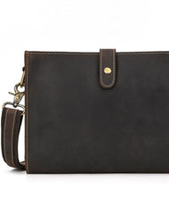 Leather Wristlet with Shoulder Strap for Men Dark Brown Leather Clutch with Shoulder Strap