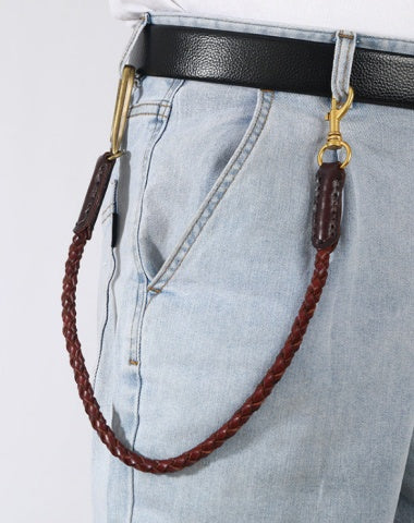 Cool Leather Braided Biker Wallet Chains With Hook Handmade Leather Pants Chain For Men - EverHandmade