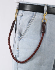 Cool Leather Braided Biker Wallet Chains With Hook Handmade Leather Pants Chain For Men - EverHandmade