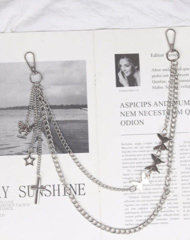 Womens Jeans Chains Silver Double Layers With Butterfly&Cross&Star Charms Cute Pants Chain For Women