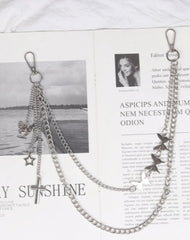 Womens Jeans Chains Silver Double Layers With Butterfly&Cross&Star Charms Cute Pants Chain For Women