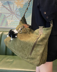Green Canvas Large Shoulder Bag for Women Canvas Handbag Green Canvas Crossbody Bag