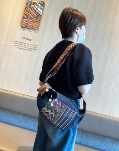 Boho Canvas Saddle Shoulder Bag Women Boho Embroidery Canvas Crossbody Bag