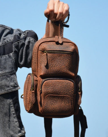 Dark Brown Sling Leather Backpack Leather Sling Backpack for Men