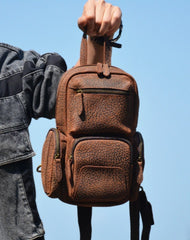 Dark Brown Sling Leather Backpack Leather Sling Backpack for Men