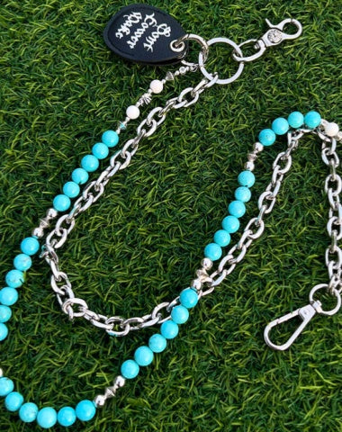 Cyan Blue Ball Wallet Chain Double Pants Chain Double Wallet Chain Beaded Pants Chain