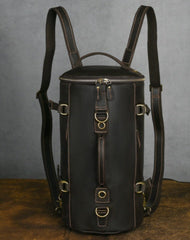Dark Brown Leather Convertible Backpack Bucket Backpack Crossbody Convertible for Men